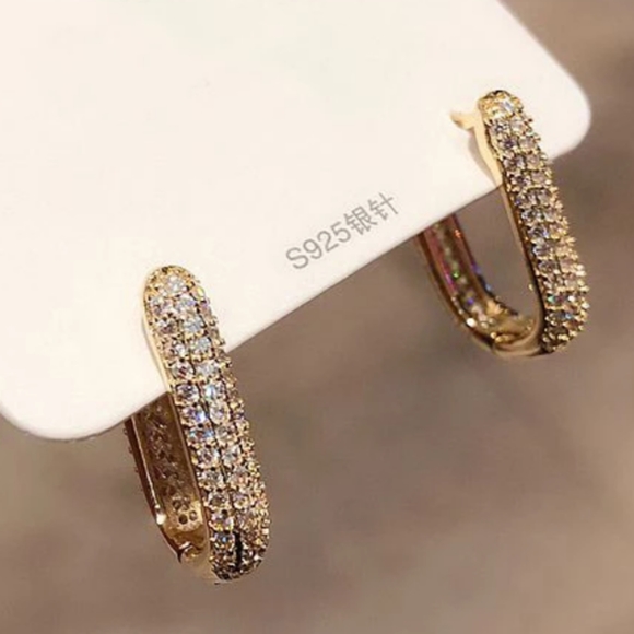 NEW Yellow Gold Pave Diamond Huggie Hoops - Picture 3 of 4